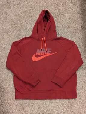 Nike Men’s Large Red Hoodie Sweatshirt Graphic Swoosh Pullover